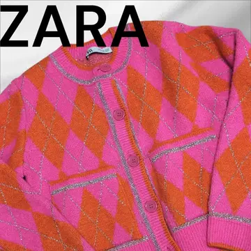 [ ZARA ] 아가일 무늬 니트 가디건 사이즈 26 핑크