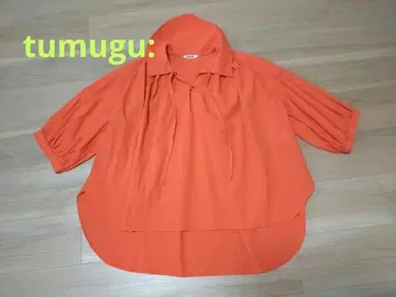 새상품 tumugu:츠무구 오가닉 조젯 블라우스 삼각형 세일러 카라