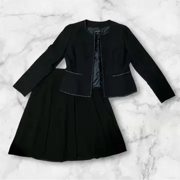 에스프리 뮬 스커트 수트 세레모니 블랙 노카라 트위드