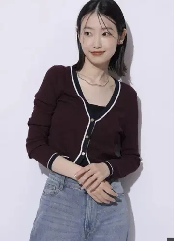 Mystrada W 배색 라인 가디건