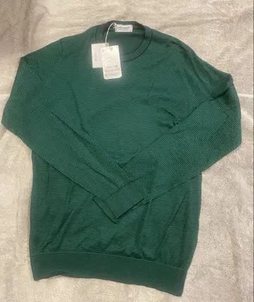 JOHN SMEDLEY 그린 컬러 스트라이프 크루넥 니트 영국제