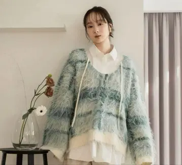 mideal check shaggy knit pullover