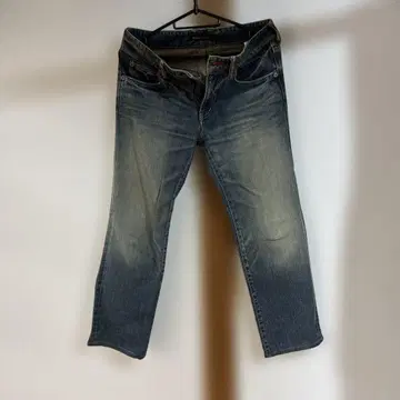 스트레이트 데님 다크 블루 닻 자수