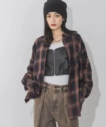 모듬 체크 셔츠 LS 브라운