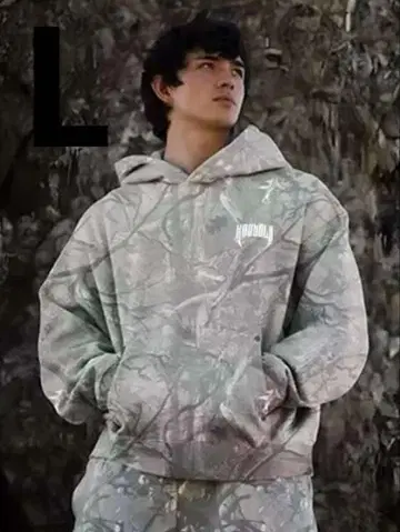 YOUNGLA 후드티 그레이 카모플라쥬 남성용
