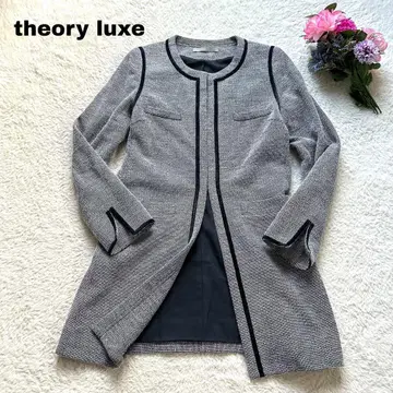 [ 새상품급 ] 띠어리 럭스 트위드 노카라 롱 코트 네이비