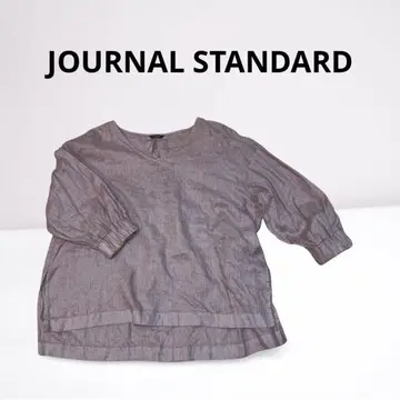 JOURNAL STANDARD 린넨 V넥 셔츠 칠부 소매 퍼플