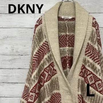 DKNY 다나 카란 기하학 패턴 니트 가디건 베이지 계열 L