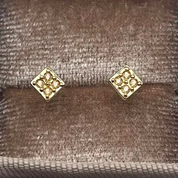 스와로브스키 귀걸이 스퀘어 사각 파베 스터드 골드 톤