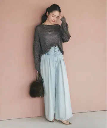La boutique BonBon 하이웨스트 와이드 레그 데님 팬츠