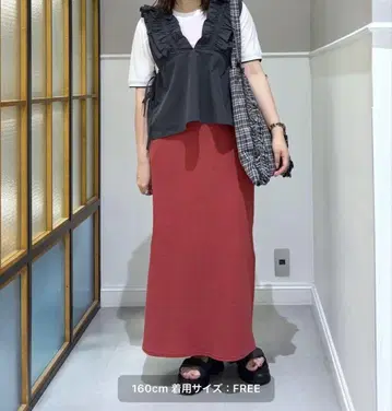 렙심 와플 내로우 스커트 레드