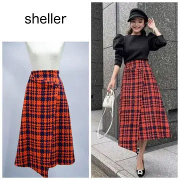 sheller 셰리에 트위드 체크 롱 스커트 오렌지 계열 S