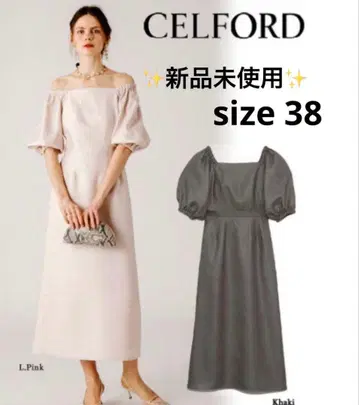 [ 미사용 새상품 ] CELFORD 핑크 퍼프 슬리브 오프숄더 원피스