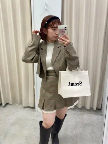 niceclaup 숏 테일러드 자켓 플리츠 GI 벨트 스커트