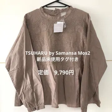 택 포함 새상품 츠하루 바이 사만사 모스모스 꽃무늬 자수 블라우스 베이지