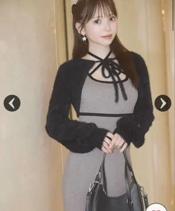 미셸 마카롱 샤기 볼레로 set 니트 원피스 그레이