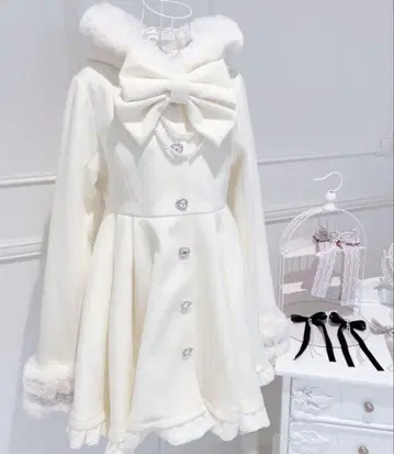 MARS 리본 타이 달린 후드 롱 코트 지뢰 양산형