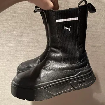PUMA 블랙 가죽 부츠 통굽 24cm