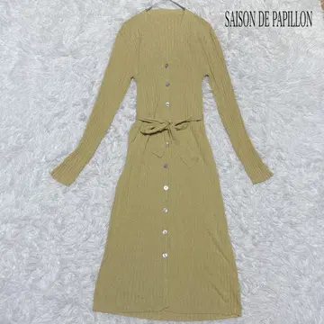 SAISON DE PAPILLON 리브 니트 원피스 M 골드 긴팔