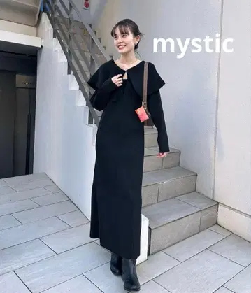 mystic 니트 롱 원피스 큰 카라 부착 니트 원피스 세일 새상품
