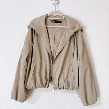 [ ZARA ] 후드 부착 숏 블루종 베이지 M