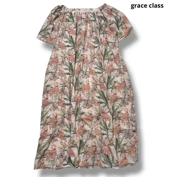 grace class 올 패턴 오프숄더 원피스 코튼 꽃무늬 플라밍고
