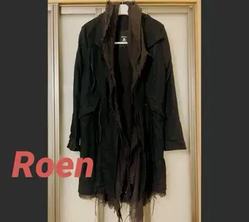 Roen 데미지 퇴폐 가공 스컬 백 레이어드 모즈 코트 후드 블랙
