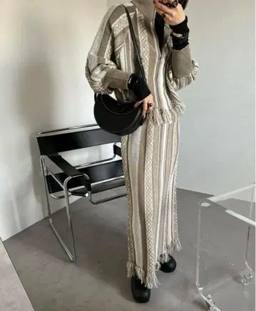 cft. 셋업 자카드 니트 블루종 & 롱 스커트