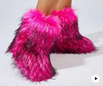 핑크 퍼 레그 워머 부츠형