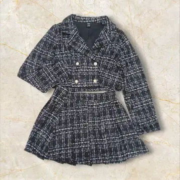 [ SHEIN ] 트위드 셋업 숏 자켓 미니 스커트 블랙