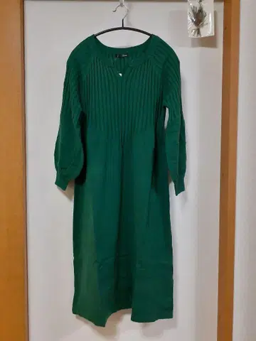택 포함 미사용 새상품 그린 니트 롱 원피스