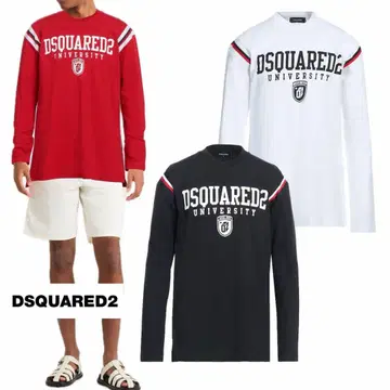 DSQUARED2 로고 긴팔 티셔츠 레드 롱티
