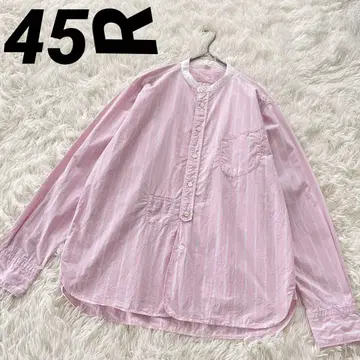 45R 스탠드 카라 셔츠 스트라이프 핑크 바이컬러