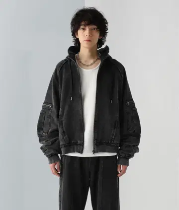 HARE 피그먼트 더블 포켓 ZIP 후드티