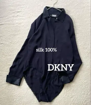 DKNY 다나카란 실크 100% 바디 셔츠 바디수트 네이비