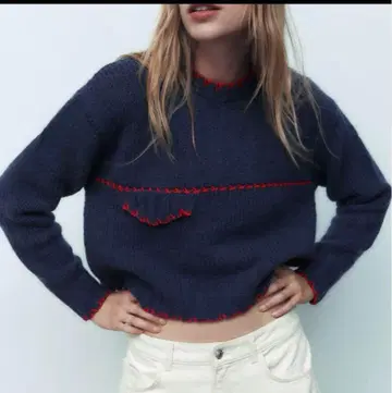 완판템 ZARA 신상 대비 스티치 니트 스웨터