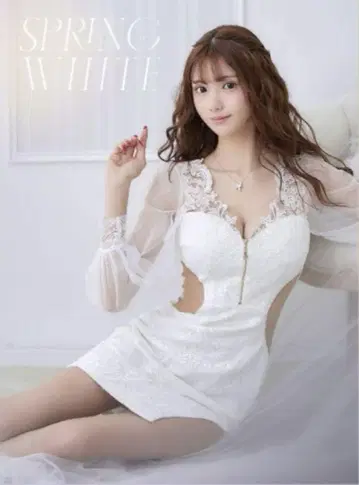 히메카 착용 자수 레이스 화이트 드레스 JEWELS