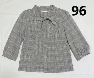 overE 글렌체크 보타이 블라우스 96 그레이 계열 오버이