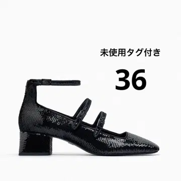 Zara 블랙 스팽글 블록힐 펌프스 36 미사용 새상품
