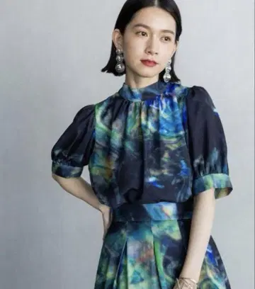 HARE 하레 보타이 블라우스 블루그린