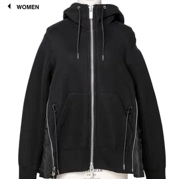 sacai 블랙 집업 후드티 나일론 스펀지 사카이