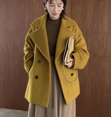 CLANE 오버 라인 더블 코트 (머스타드) 사이즈 2