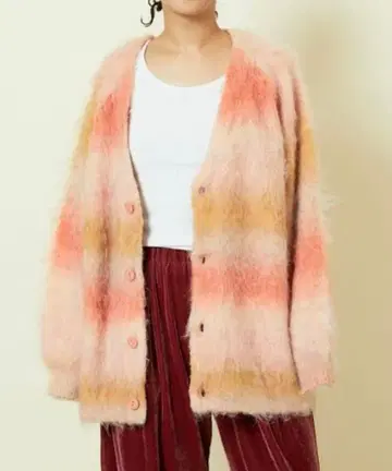 프리다 그라데이션 샤기 니트 가디건 핑크