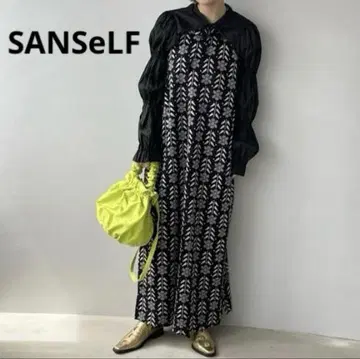 [새상품급] SANSeLF 산세르프 자카드 니트 드레스 블랙 원피스