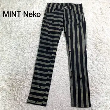 MINT Neko 스트라이프 패턴 고양이 디자인 캐주얼 팬츠