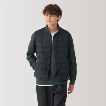 MUJI 남성용 경량 다운 노카라 베스트 M 블랙