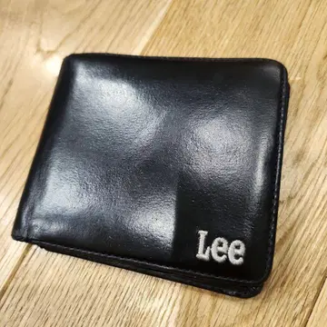 Lee 지갑 남성용 이단 접이식 천연 가죽 블랙 블랙 지갑