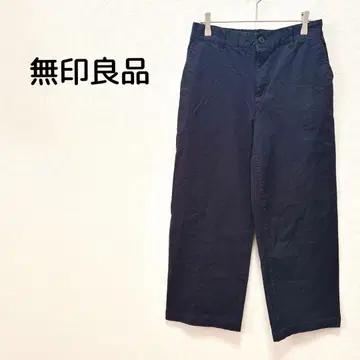 무인양품 코튼 스트레치 팬츠 M 네이비 스트레이트 슬림 레그 베이직