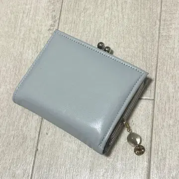 이단 접이식 지갑 가마구치  잡화점 투톤 컴팩트 지갑 스카이블루 브라운