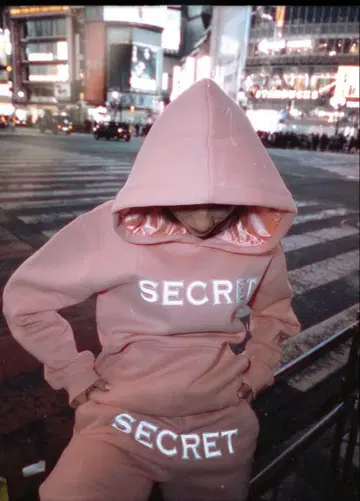 SECRET 후드 부착 후드티 핑크 그레이